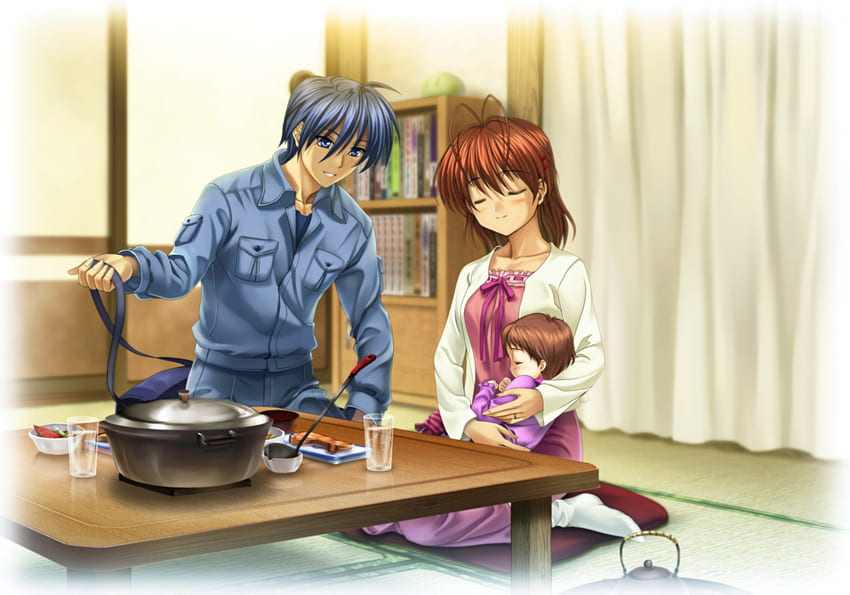 Estou em casa... Nagisa, Ushio, jantar, nagisa, tomoya, clannad, okazaki, filha, anime, chave, mãe, jogo, trabalho, pai, ushio, casa papel de parede HD