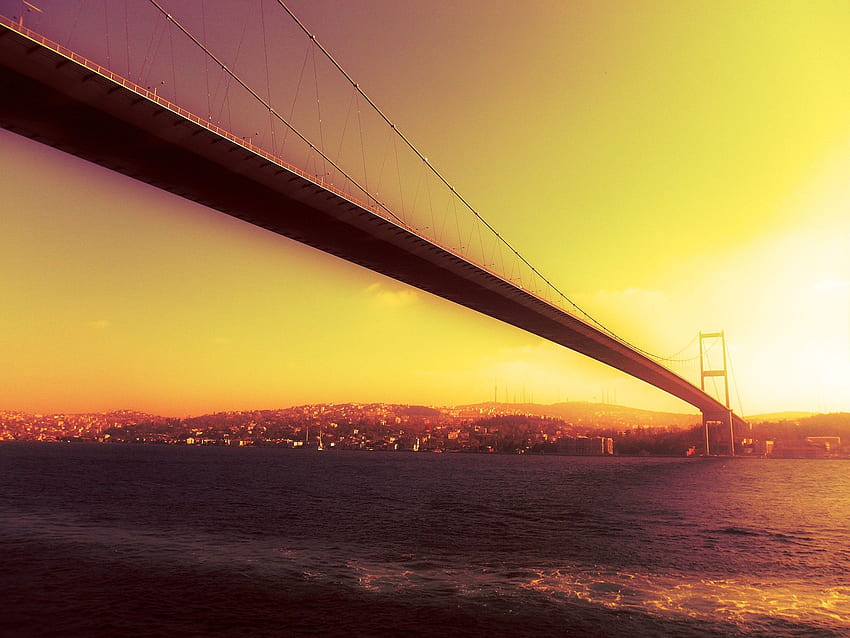 Истанбул, Босфора, мост, залез / и мобилен фон HD тапет