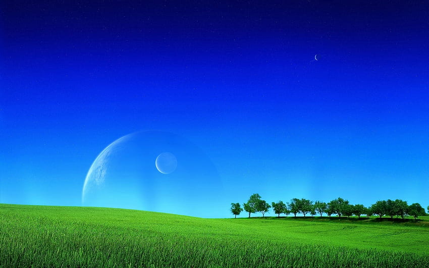 Fantasy, Grass, Sky, Planets, Universe, Greens, Field, Lawn HD wallpaper