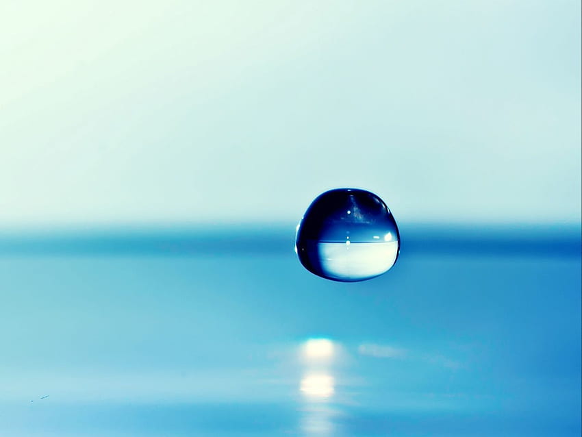 water, drop, background, blue, Focus HD wallpaper