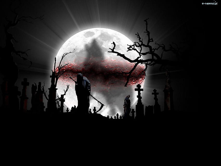 Dark Grim Reaper horror skeletons skull creepy cemetery moon cross, Scary Gothic HD wallpaper