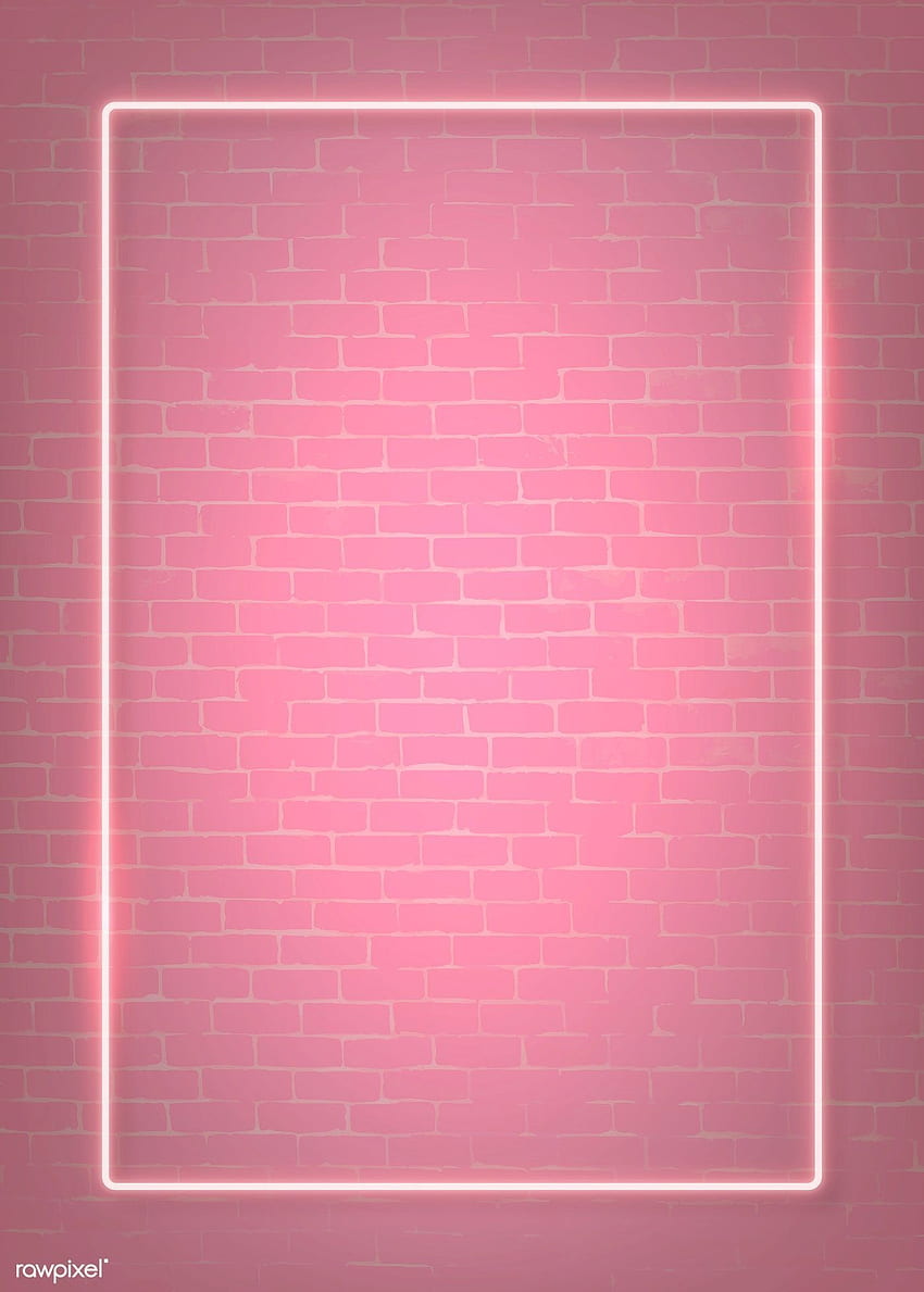 Marco de neón rosa rectangular en un vector de pared de ladrillo rosa. prima por / manotang. rosa, neón, neón, rosa neón lindo fondo de pantalla del teléfono