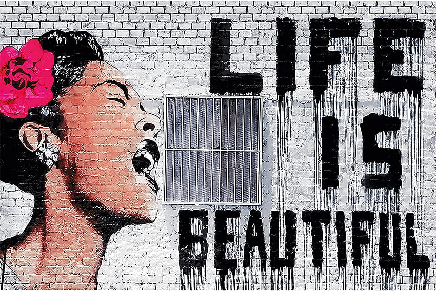Poster – Banksy Life is Beautiful – Décoration Graffiti Pop Art Urban Street Style Billie Holiday Artwork Stencil Decor Wall Mural (.4in - cm) Fond d'écran HD