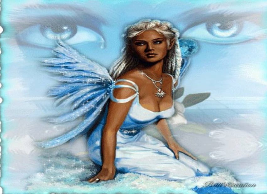Blue Angel, anjo, olhos azuis, moldura rasgada papel de parede HD