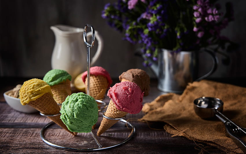 Ice Cream Cones, dessert, cone, food, ice cream HD wallpaper