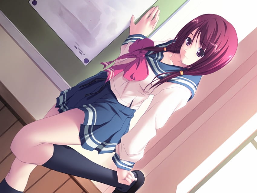 Kotoko Amakura, fita, tranças, uniforme, menina, anime, escola, vermelho, cabelo, arco papel de parede HD