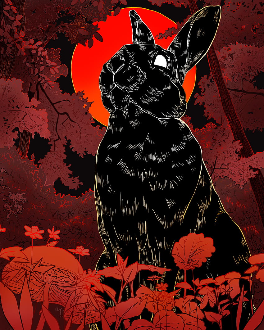 schwarzes Kaninchen von Inle. Kaninchenillustrationszeichnung, Kaninchenillustration, Kaninchengrafik HD-Handy-Hintergrundbild