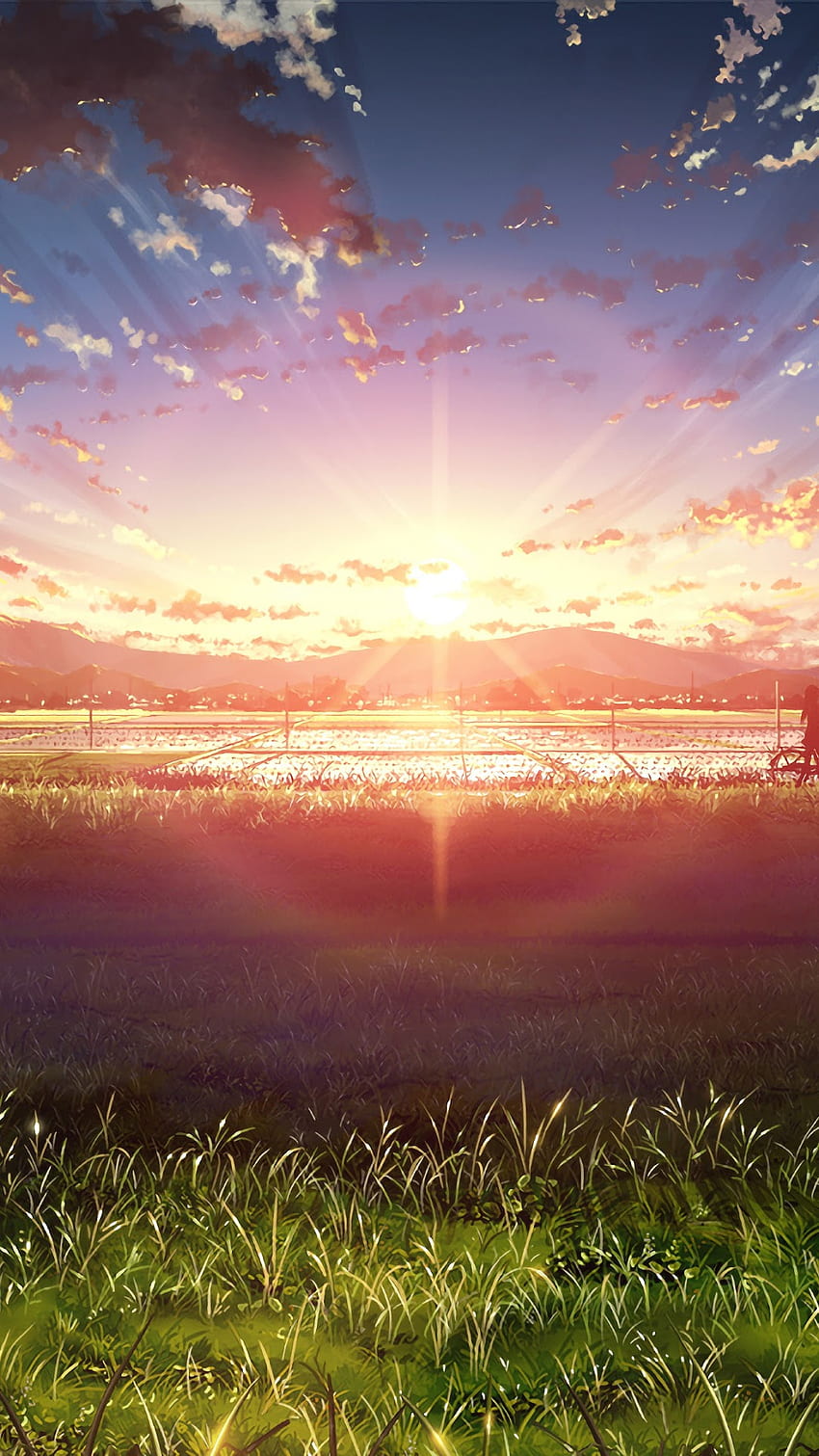Anime, Hermoso, Amanecer, Paisaje, Cielo, Nubes, Teléfono de paisaje, y. Mocah fondo de pantalla del teléfono