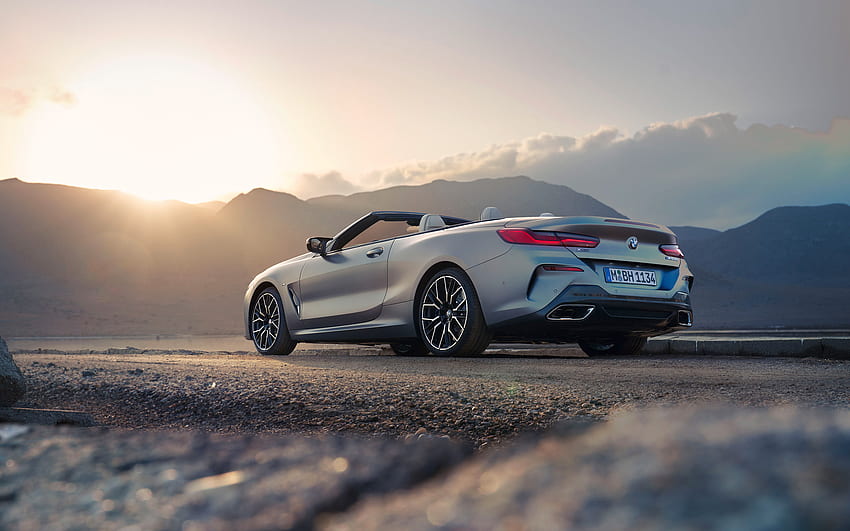 2023, BMW 8 Series, rear view, exterior, BMW 8 convertible, silver convertible, new silver, BMW 8, German cars, BMW, evening HD wallpaper
