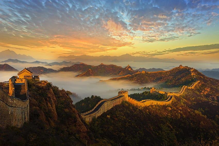 Tembok Besar Cina, Danau, Alam, Tembok, Gunung Wallpaper HD