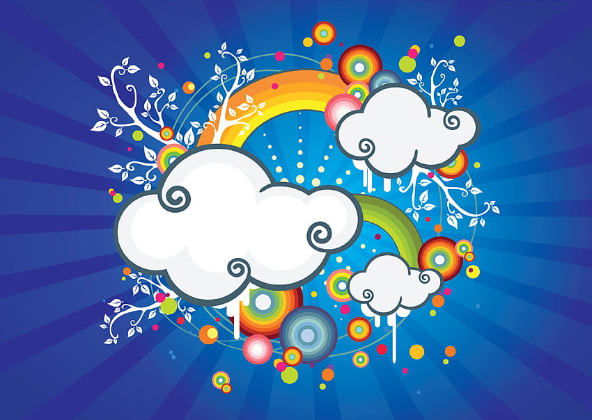 RAINBOW SKIES、雲、虹、空、ブルース 高画質の壁紙