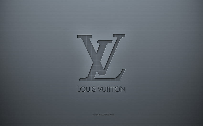Louis Vuitton logo, cinza criativo de fundo, Louis Vuitton emblema, papel cinza textura, Louis Vuitton, fundo cinza, Louis Vuitton 3d logo papel de parede HD