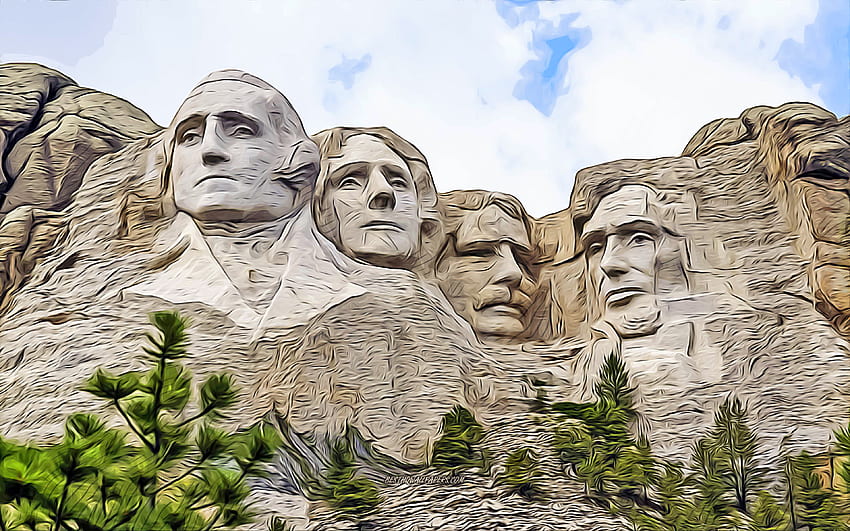Monte Rushmore, paisagens urbanas abstratas, arte vetorial, marcos americanos, criativo, atrações turísticas americanas, Desenho do Monte Rushmore, Keystone, Califórnia, EUA, América, Memorial Nacional do Monte Rushmore papel de parede HD