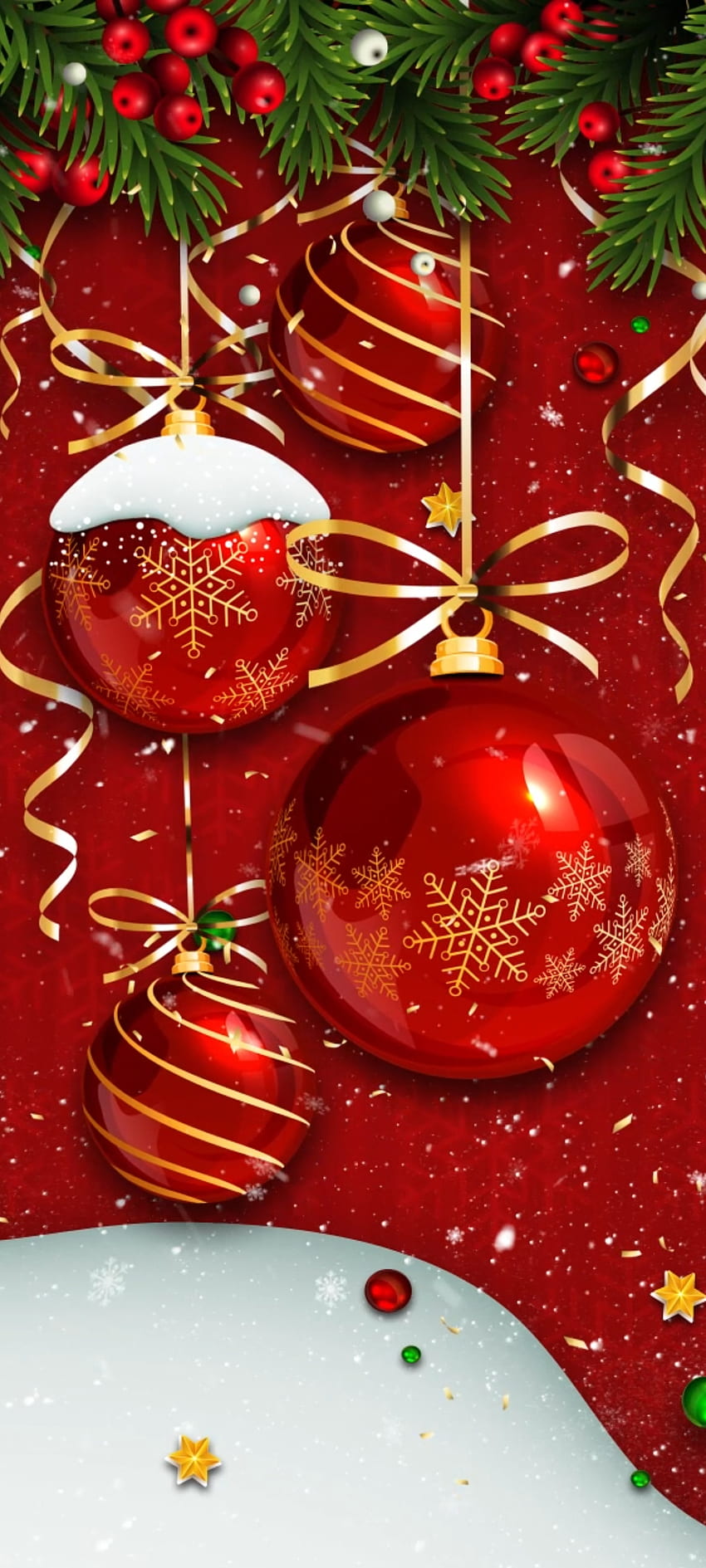 Czerwona piłka świąteczna, ozdoba świąteczna, zastawa stołowa, premium, festiwal, luksus, wesołych świąt Tapeta na telefon HD