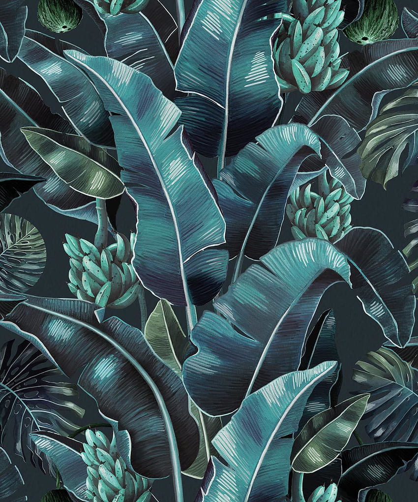 Navy Palm Leaf Fabric Wallpaper and Home Decor  Spoonflower