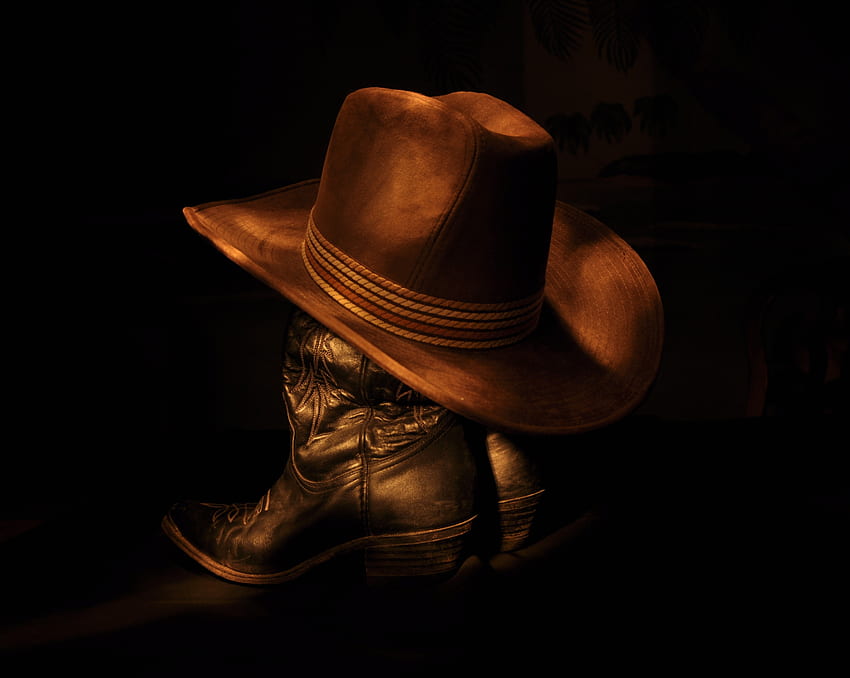 Pintura de botas de cowboy e chapéu, botas country papel de parede HD