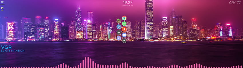 Minha configuração de monitor duplo estético rosa azul. Adicionei alguns ícones extras ao Honeycomb e demorou um minuto para configurar, mas eu gostei :3: Rainmeter papel de parede HD