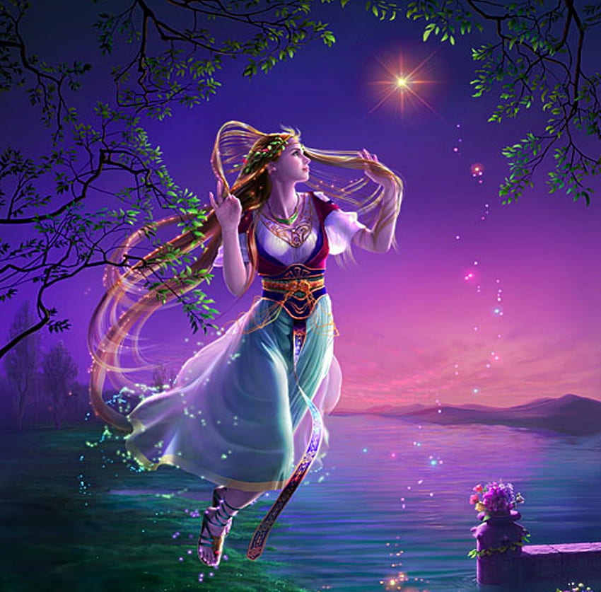 Lovely fairy, purpurn, colors, peaceful, girl, beautiful, beauty, fairy, splendor, lovely, dream HD wallpaper