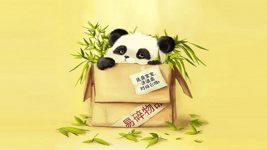 Панда, малка сладка анимационна панда HD тапет
