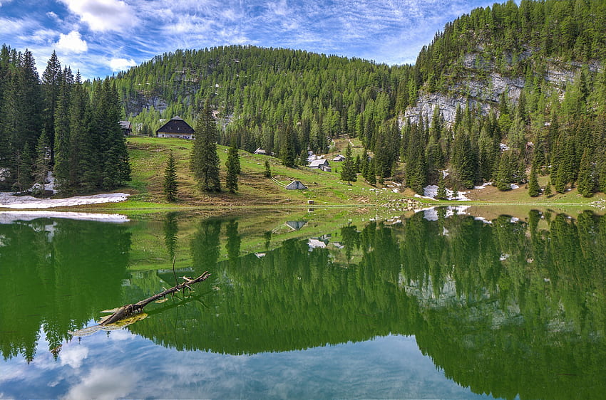 Natur, Bäume, Berge, See, Spiegelung HD-Hintergrundbild