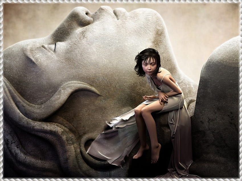 ~ Contemplate ~, thinking, stone, girl, sitting HD wallpaper