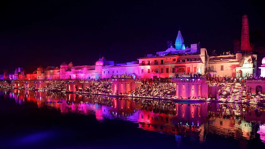 Na ch: Ayodhya oświetlona po 3 lakh diyas oświetla miejsce narodzin Lorda Ram na Deepotsav Tapeta HD