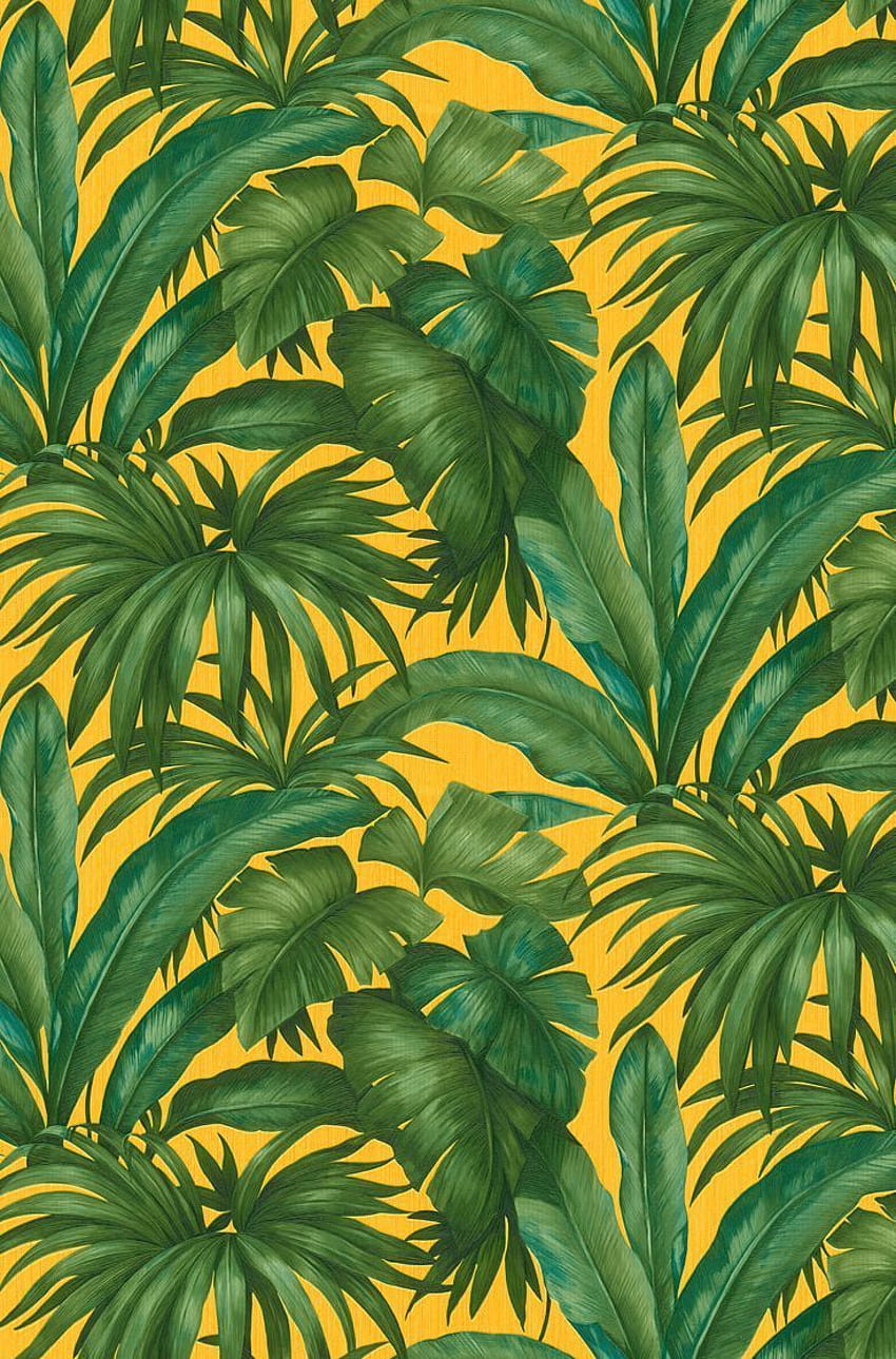 Giungla By Versace Green / Yellow 96240 3. Tropical , Leaves Iphone, Green Leaf HD тапет за телефон