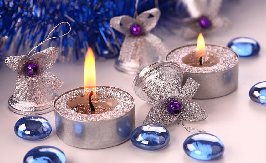 Holidays, New Year, Bluebells, Candles, Christmas, Holiday, Christmas Decorations, Christmas Tree Toys, Perada, Atribut Wallpaper HD