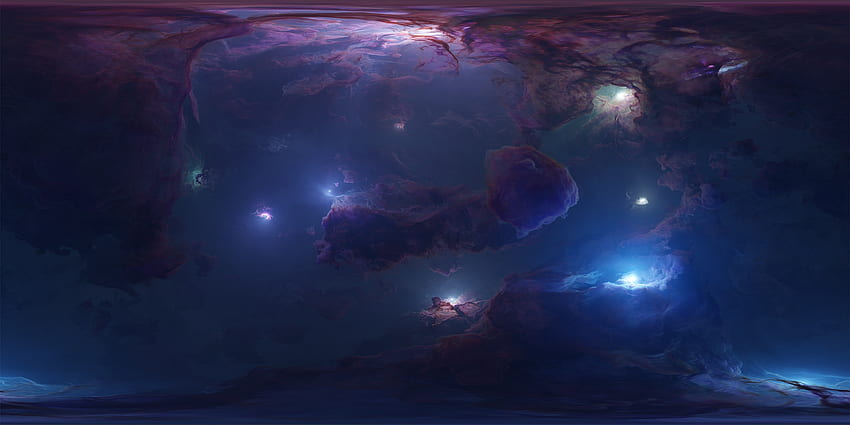Nebula, blue, fantasy, space, luminos, stars, cosmos, tim barton HD wallpaper