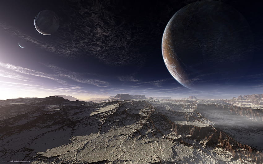 planet asing, permukaan, Pegunungan, langit, Planet - latar belakang, Planet Alien 3D Wallpaper HD