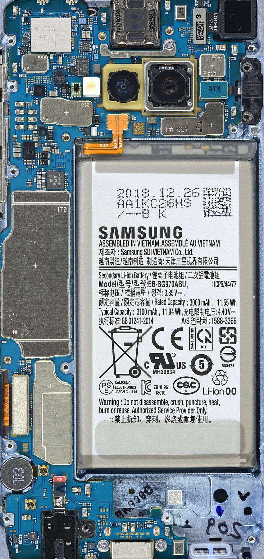 Samsung Galaxy S10 & S10e Desmontaje, Piezas fondo de pantalla del teléfono