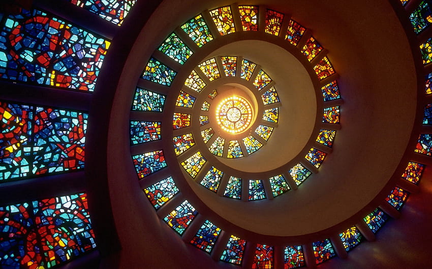 Abstract, Windows, Shine, Light, Spiral, Stained Glass, Curtain Walls HD wallpaper