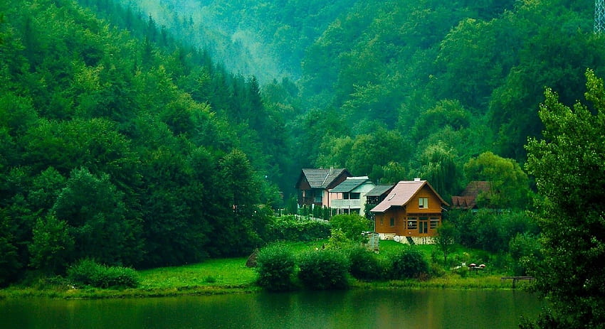 Hermosas Montañas Río Casa Árboles Simple Mountain, Mountain Home fondo de pantalla