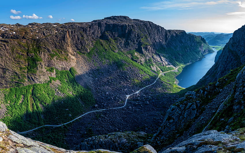 Gloppedalsura, lato, piękna przyroda, góry, fiord, słoneczna pogoda, Gloppedalen, Rogaland, Norwegia, R, Europa Tapeta HD