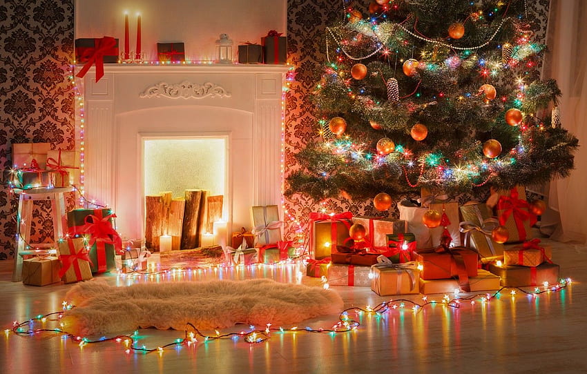 decoración, juguetes, árbol, Año Nuevo, Navidad, regalos, chimenea, Navidad, diseño, Feliz Navidad, Navidad, interior, hogar, decoración, árbol de Navidad, regalos para, sección новый год fondo de pantalla