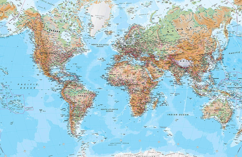 Стенопис с физическа карта на света, карта на пиратите HD тапет