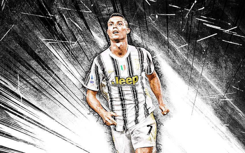 Cristiano Ronaldo, 2021, รังสีนามธรรมสีขาว, Juventus FC, CR7, นักฟุตบอลชาวโปรตุเกส, อิตาลี, Bianconeri, ฟุตบอล, CR7 Juve, กรันจ์อาร์ต, Cristiano Ronaldo Juventus, ดาราฟุตบอล, Serie A, Cristiano Ronaldo วอลล์เปเปอร์ HD