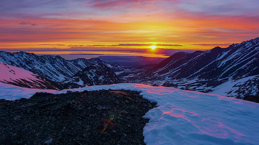 Tramonto in montagna dal Chugach State Park in Alaska, nuvole, colori, paesaggio, cielo, montagne, Stati Uniti d'America Sfondo HD