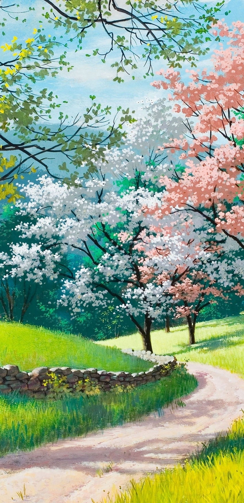 Spring, Painting, Trees, Cherry Blossom HD phone wallpaper