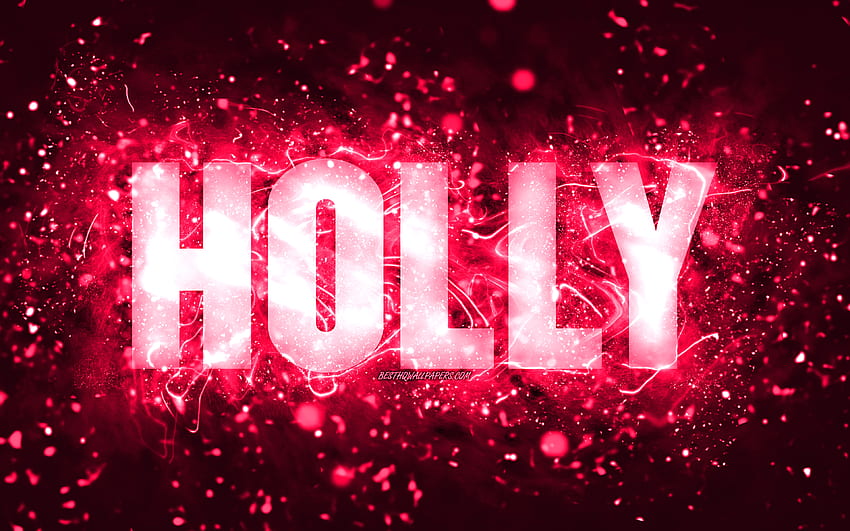 Happy Birtay Holly, , розови неонови светлини, име Холи, творчески, Холи Happy Birtay, Холи Birtay, популярни американски женски имена, с име Холи, Холи HD тапет
