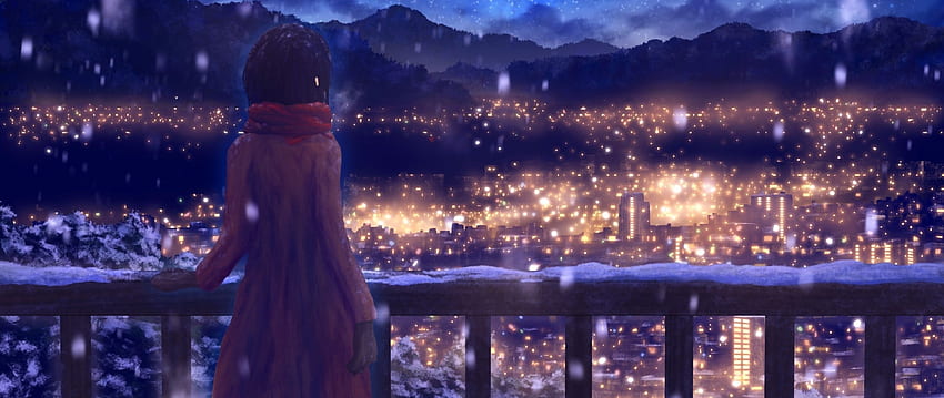 Anime Girl ยืนอยู่คนเดียวใน Snow Resolution, Nature, และ Background, Anime Girl Alone Light วอลล์เปเปอร์ HD