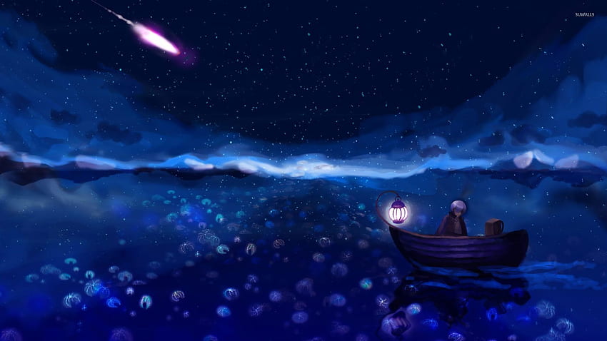 Bote de remos en el mar oscuro - Artístico fondo de pantalla