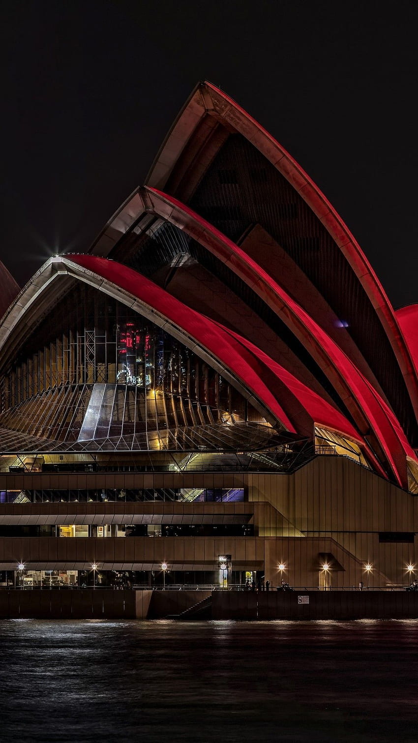 Australia, Sydney, Opera House, Luci rosse, Acqua, Costruzione, Architettura per iPhone 8, iPhone 7 Plus, iPhone 6+, Sony Xperia Z, HTC One Sfondo del telefono HD
