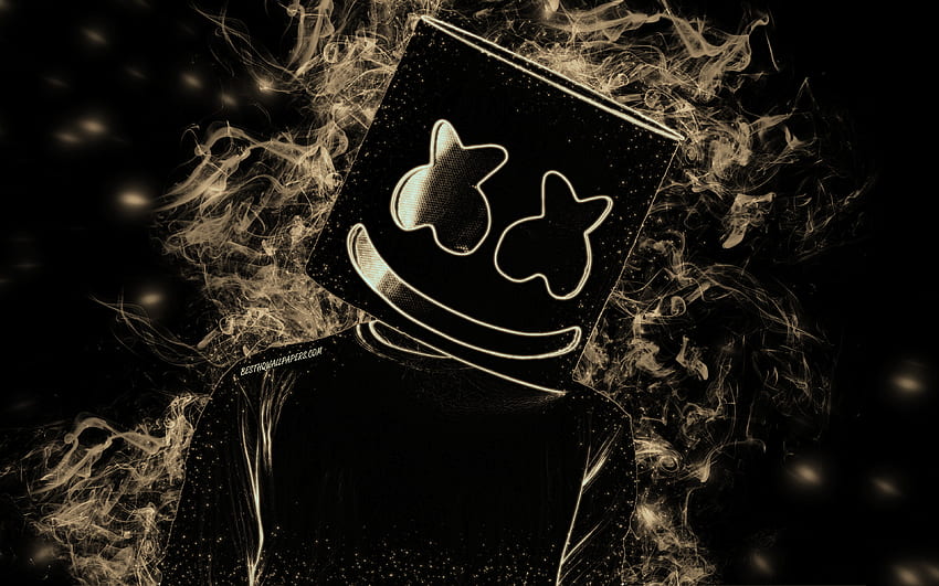 DJ Marshmello, şapka, Amerikan DJ, siyah arka plan, renkli duman, siluet, çözünürlük için Marshmello. Yüksek Kalite , DJ Siyah HD duvar kağıdı