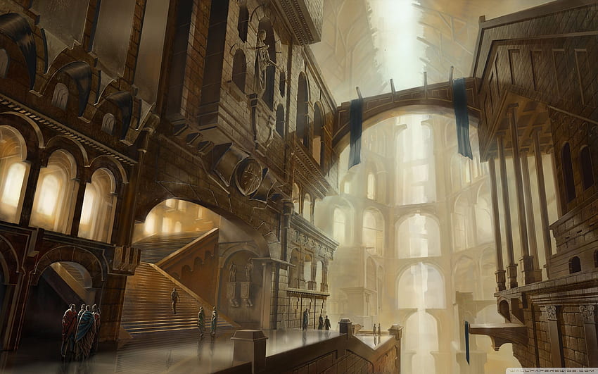KREA - “Entry foyer to Cinderellas castle, wide grand staircase, high  ceiling, pastel color palette, concept art”