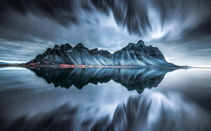 Island, Landschaft, Berg, Spiegelung, düster HD-Hintergrundbild