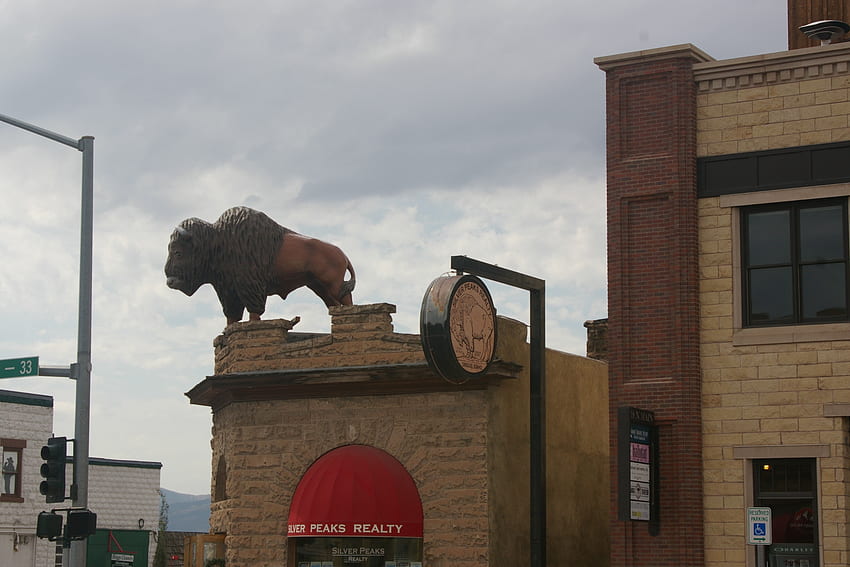 Altes historisches Buffalo Burger Building, Driggs, Idaho, architektonisch, Wahrzeichen, historisch, Tourismus HD-Hintergrundbild
