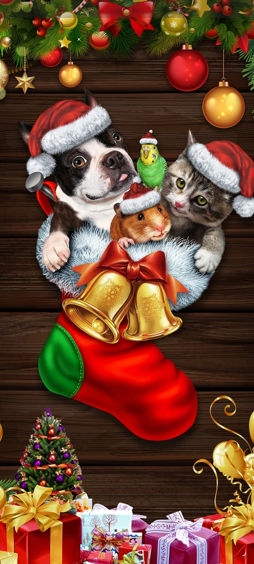 CatsAndDogsChristmas, holiday ornament, companion dog, Holiday, festival, snowing HD phone wallpaper