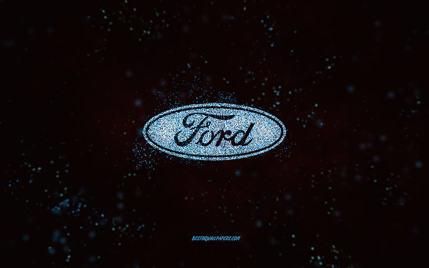 Brokatowe logo Forda, czarne tło, logo Forda, niebieski brokat, Ford, sztuka kreatywna, niebieskie brokatowe logo Forda Tapeta HD