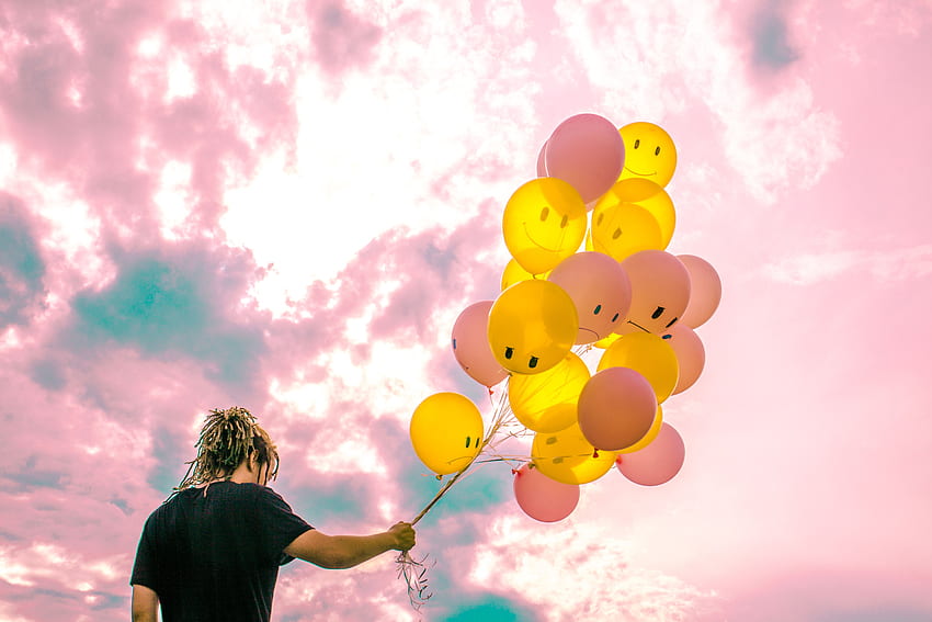 Sky, Pink, Balloons HD wallpaper